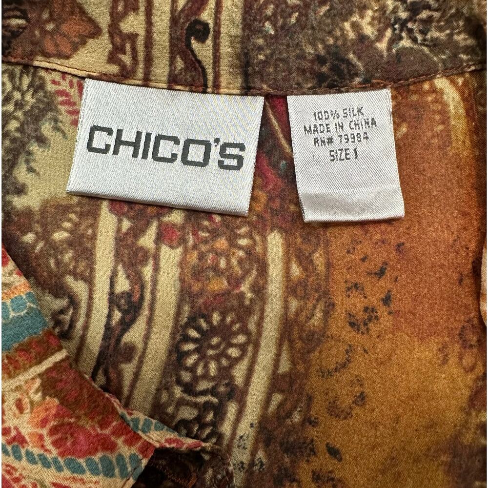 Vintage Chico’s 100% Silk Paisley Blouse Multicolor Semi Sheer Size 1 (Medium) - Picture 7 of 9